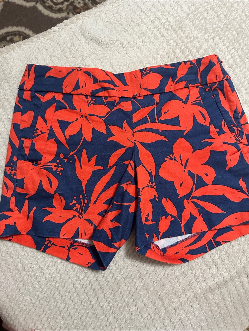 J. Crew Navy and Deep Bright Orange  Floral High-Waist Shorts size 0